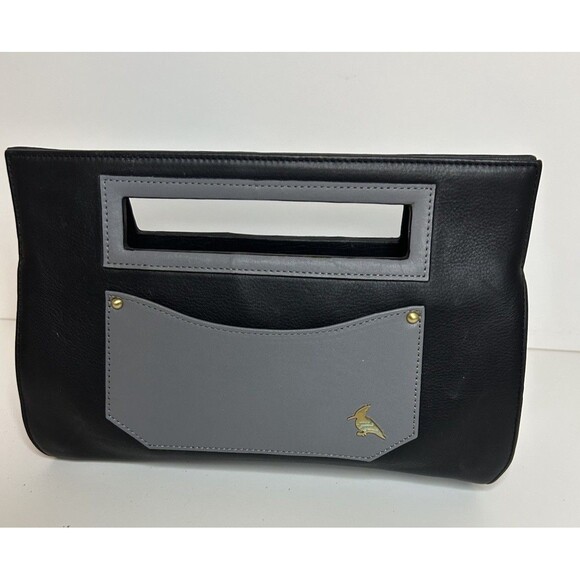 Oneoddbird Whippoorwill Leather Clutch Black With Gray And Pink Colorblocking - Picture 1 of 7